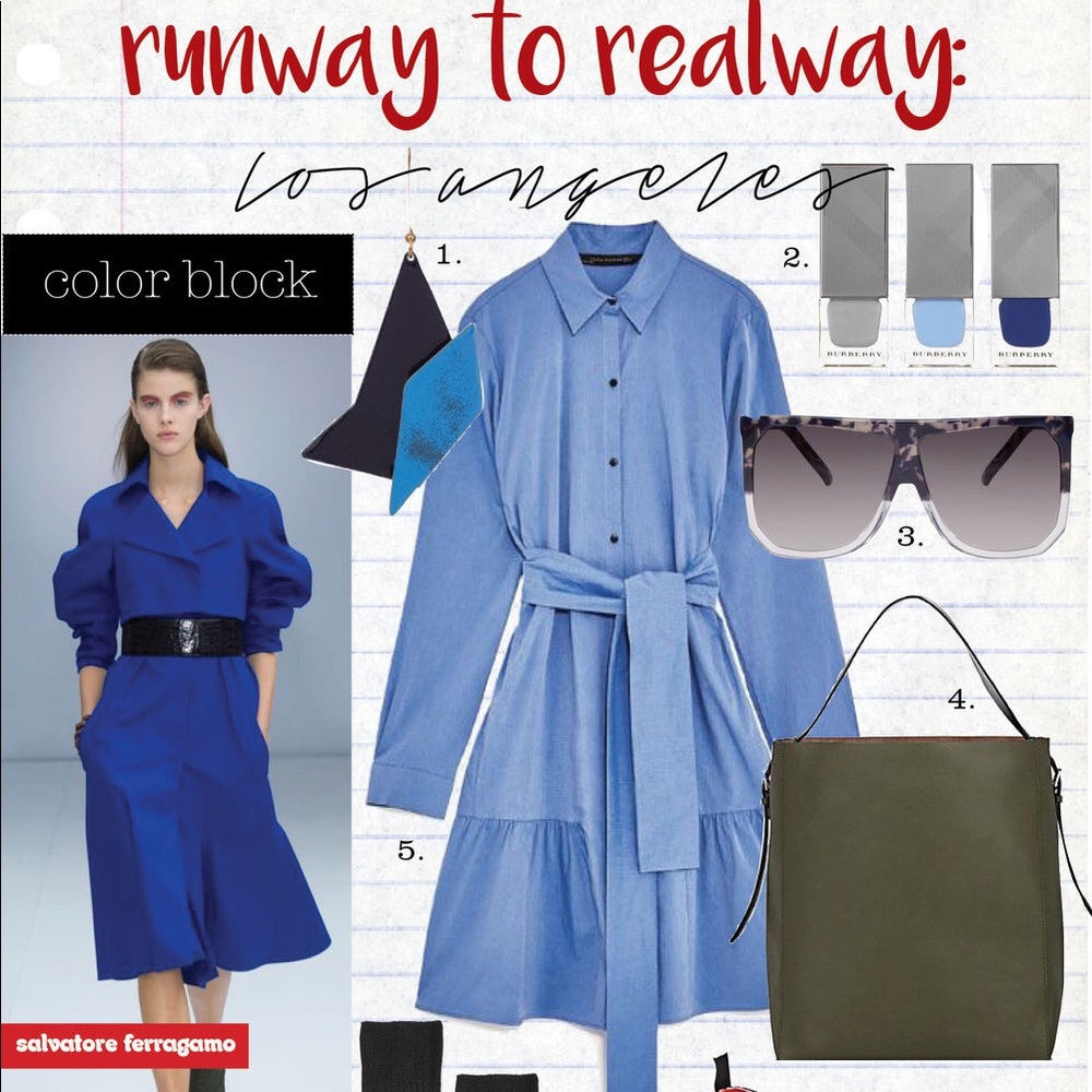 NWT Zara Belted Button Up Poplin Blue Shirt Dress